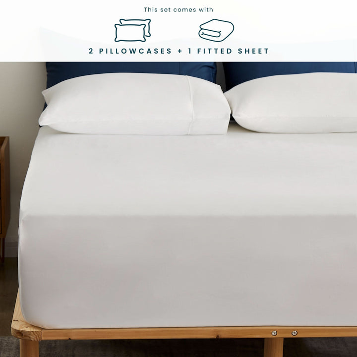 Bamboo Fitted Sheet & Pillowcase Set, Cream White - GOKOTTA