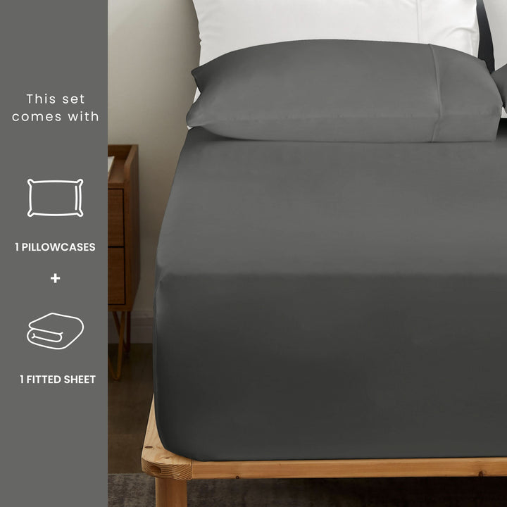 Bamboo Fitted Sheet & Pillowcase Set, Dark Grey - GOKOTTA