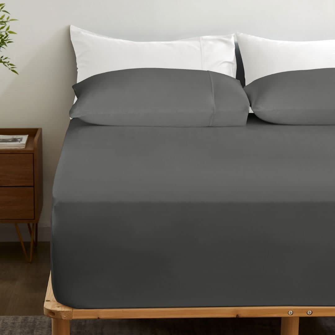 Bamboo Fitted Sheet & Pillowcase Set, Dark Grey - GOKOTTA