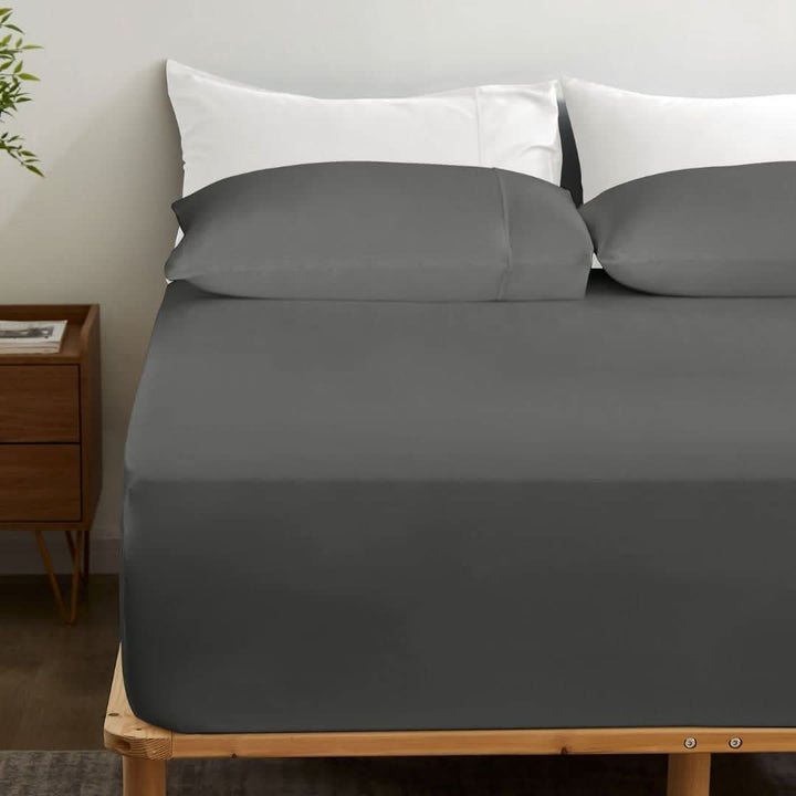 Bamboo Fitted Sheet & Pillowcase Set, Dark Grey - GOKOTTA