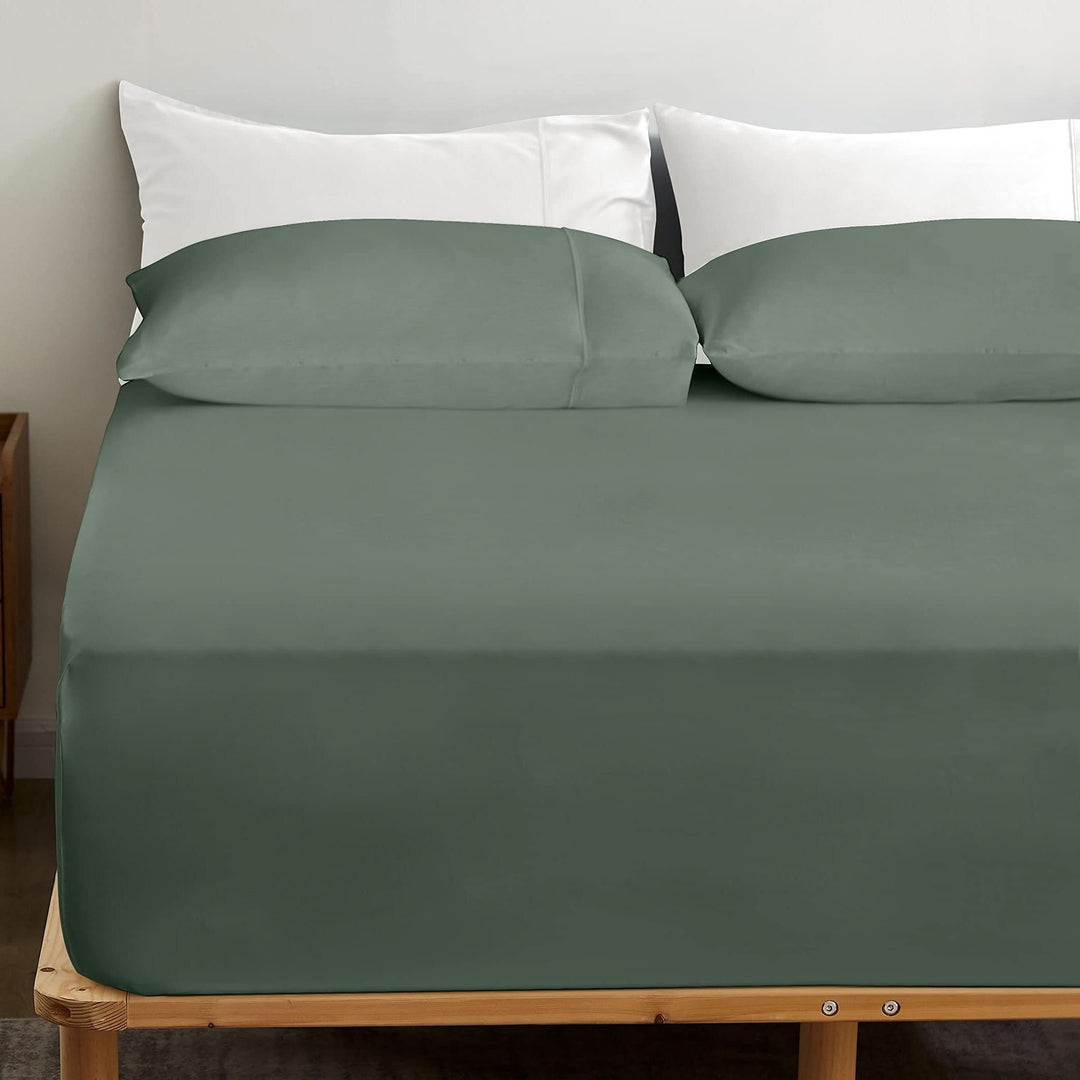 Bamboo Fitted Sheet & Pillowcase Set, Green - GOKOTTA