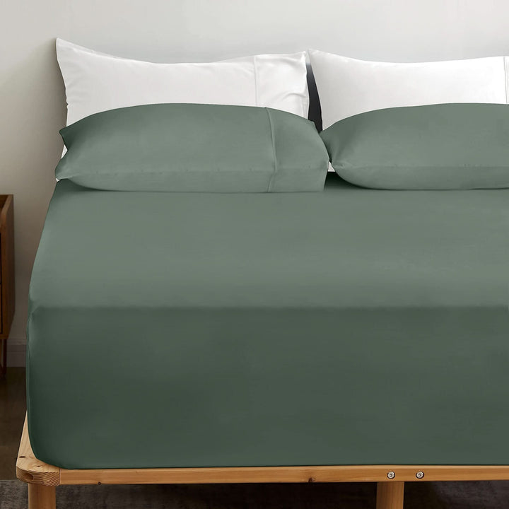 Bamboo Fitted Sheet & Pillowcase Set, Green - GOKOTTA