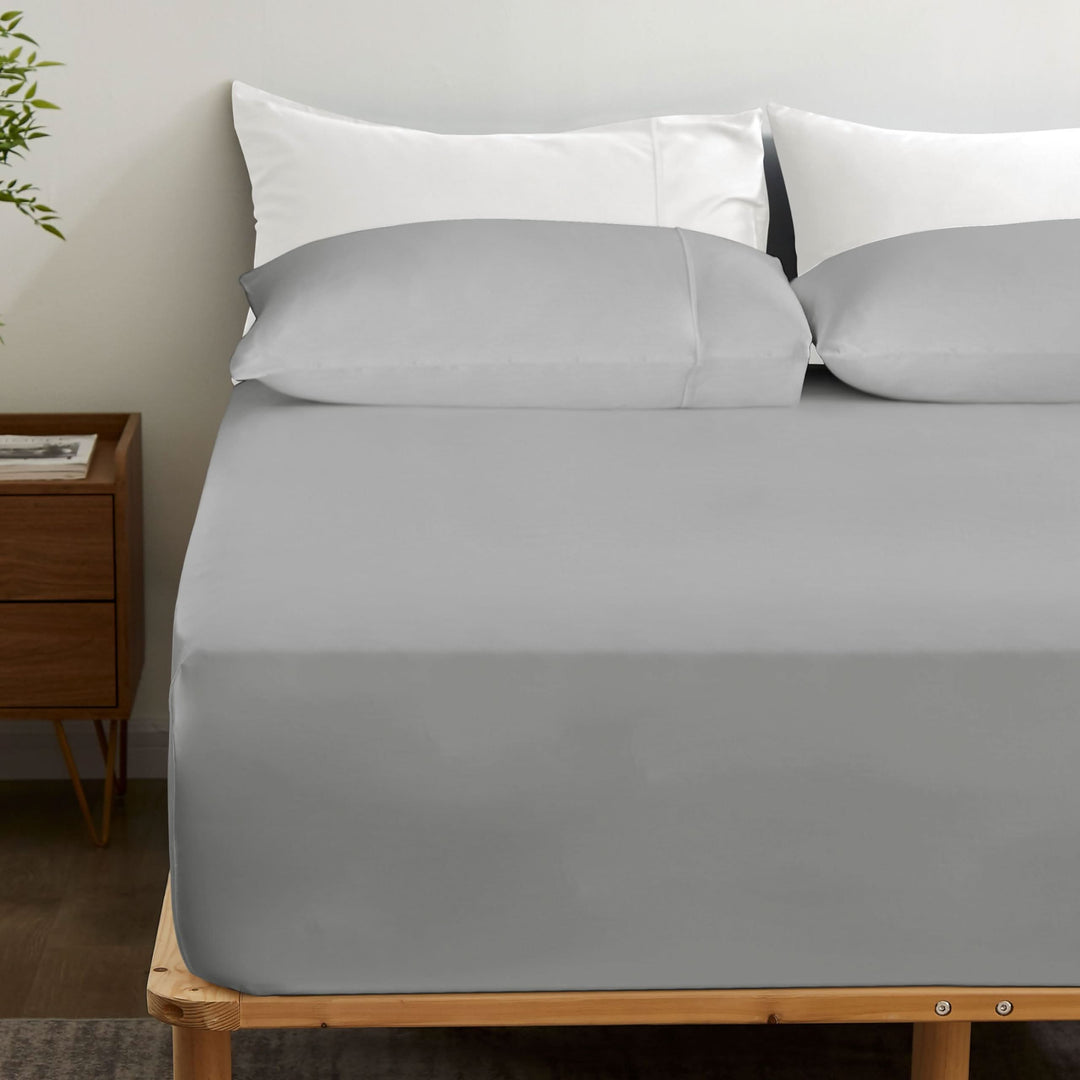 Bamboo Fitted Sheet & Pillowcase Set, Grey - GOKOTTA