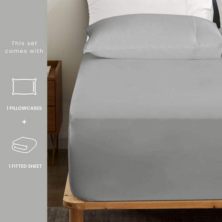 Bamboo Fitted Sheet & Pillowcase Set, Grey - GOKOTTA