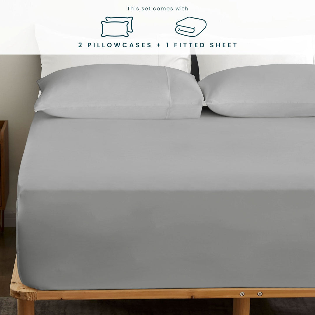 Bamboo Fitted Sheet & Pillowcase Set, Grey - GOKOTTA
