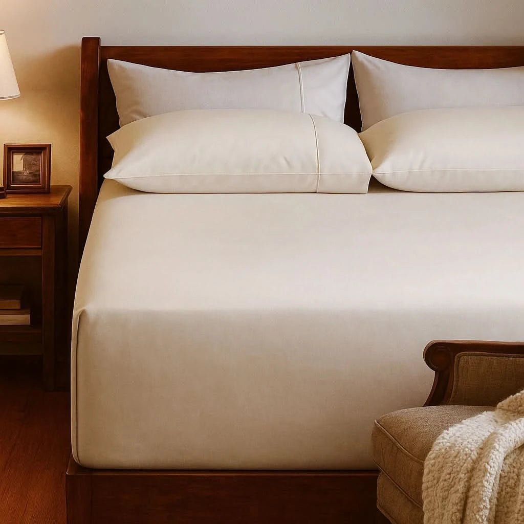 Bamboo Fitted Sheet & Pillowcase Set, Light Beige - GOKOTTA