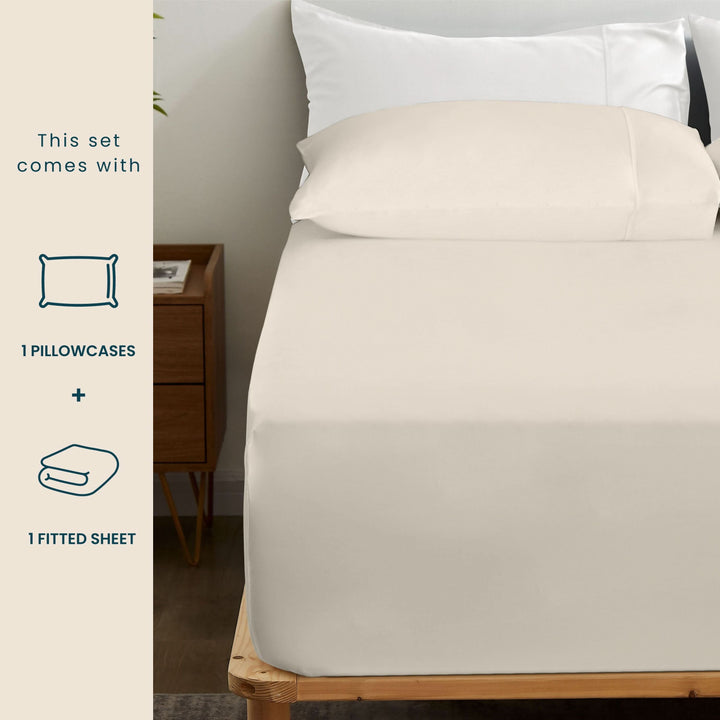 Bamboo Fitted Sheet & Pillowcase Set, Light Beige - GOKOTTA