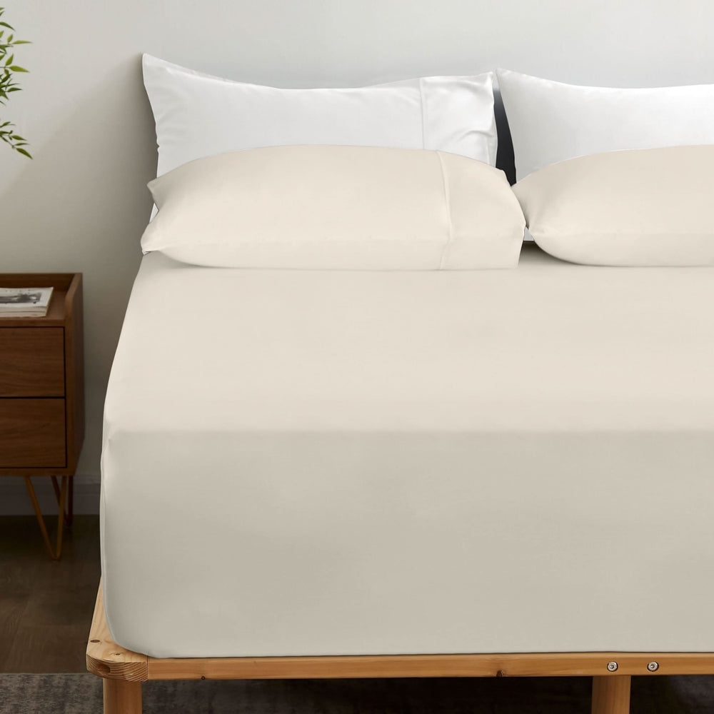 Bamboo Fitted Sheet & Pillowcase Set, Light Beige - GOKOTTA