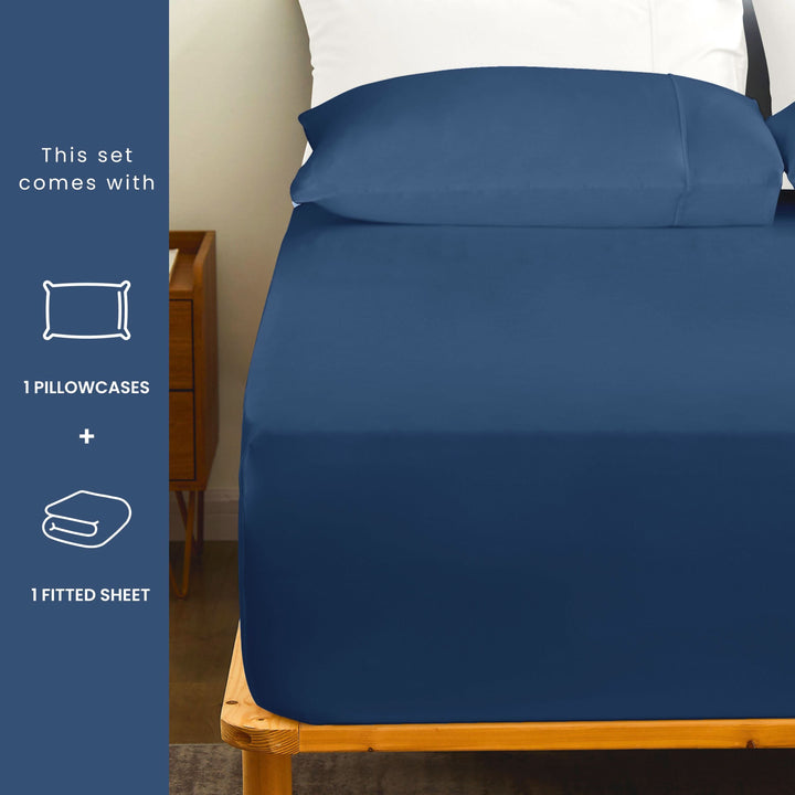 Bamboo Fitted Sheet & Pillowcase Set, Navy Blue - GOKOTTA