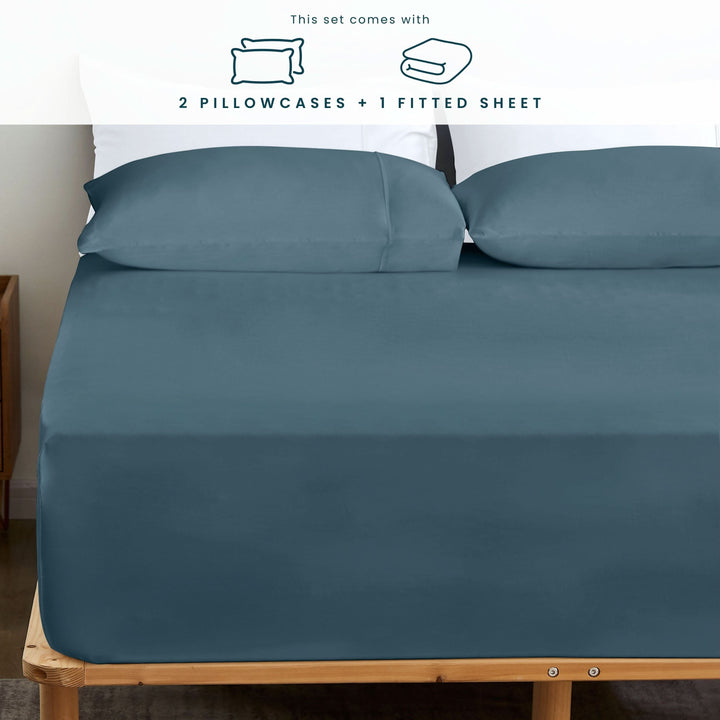 Bamboo Fitted Sheet & Pillowcase Set, Royal Blue - GOKOTTA