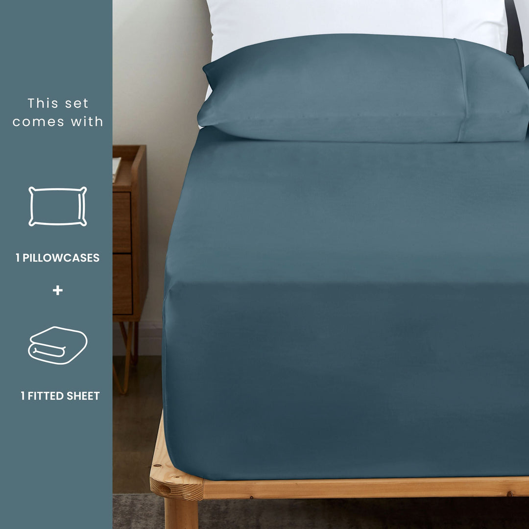 Bamboo Fitted Sheet & Pillowcase Set, Royal Blue - GOKOTTA