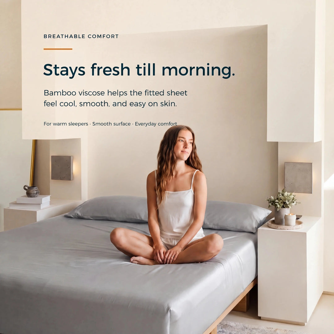 ClassicBreeze™ Cooling Bamboo Viscose Fitted Sheet, Silver Sage - GOKOTTA