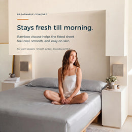 ClassicBreeze™ Cooling Bamboo Viscose Fitted Sheet, Silver Sage - GOKOTTA
