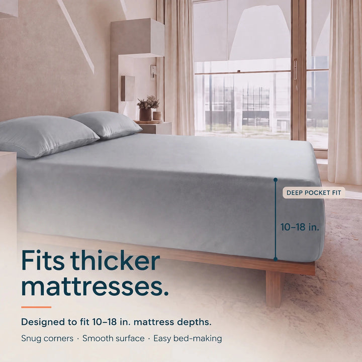ClassicBreeze™ Cooling Bamboo Viscose Fitted Sheet, Silver Sage - GOKOTTA
