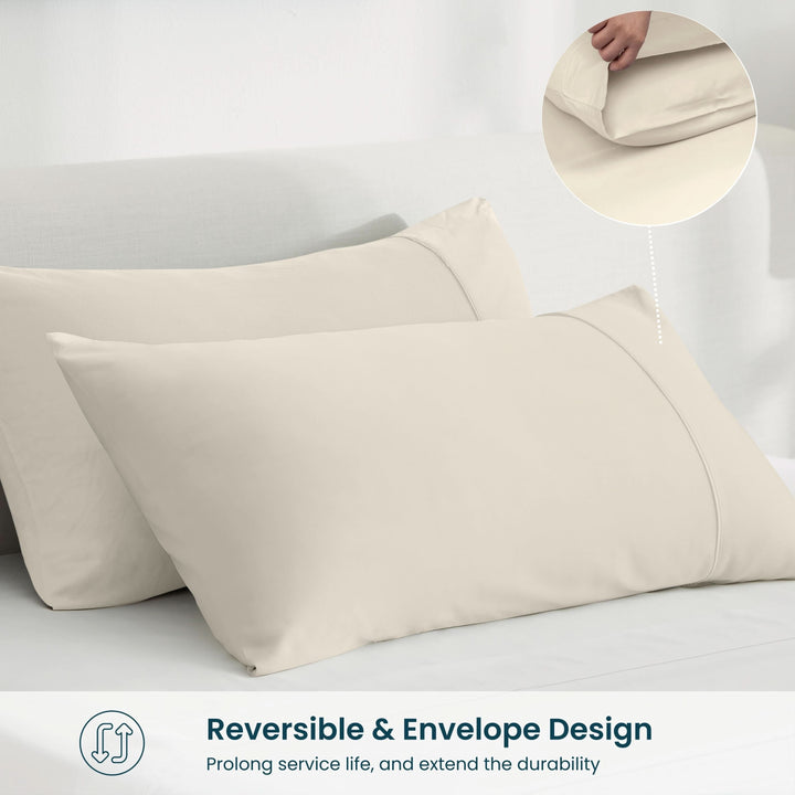 Cooling Bamboo Pillowcases Set, Light Beige - GOKOTTA