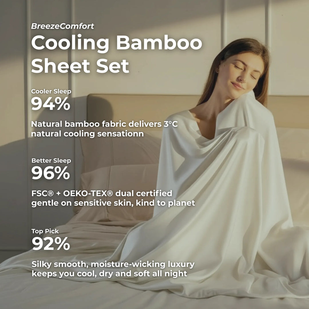 Juego de sábanas refrescantes de bambú, color blanco crema 