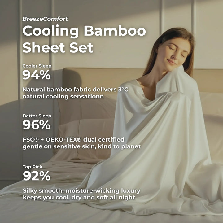Juego de sábanas refrescantes de bambú, color blanco crema 