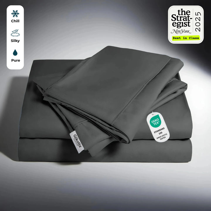 Juego de sábanas refrescantes de bambú, gris oscuro 