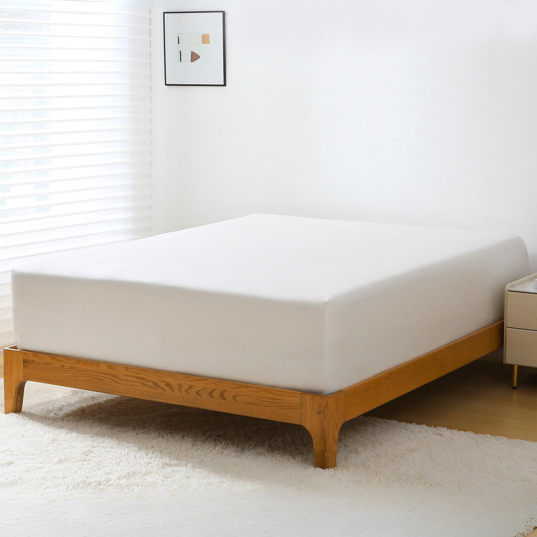 GOKOTTA Breeze Comfort Cooling Bamboo Fitted Sheet in Cream White, showcasing elegant design and soft texture.