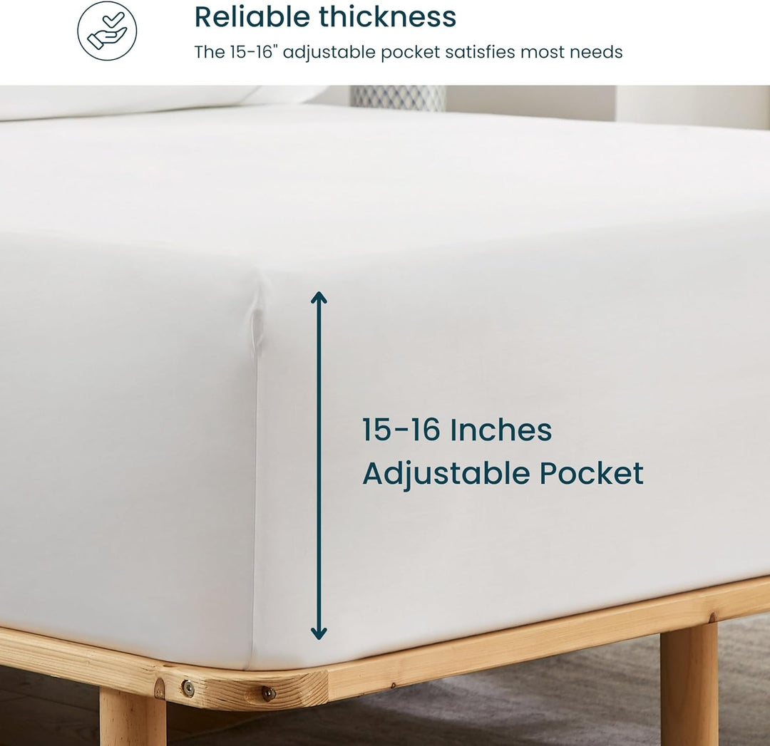 Highlighting the thickness of the fitted sheet, showcasing its quality material and construction.