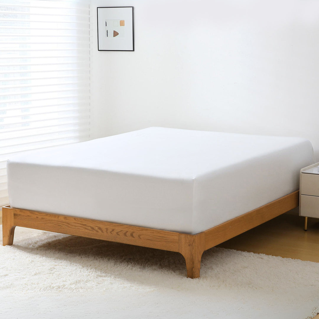 GOKOTTA Breeze Comfort Cooling Bamboo Fitted Sheet in Bright White, showcasing elegant design and soft texture.