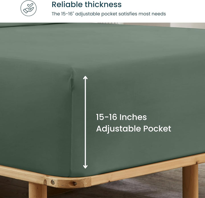 Highlighting the thickness of the fitted sheet, showcasing its quality material and construction.