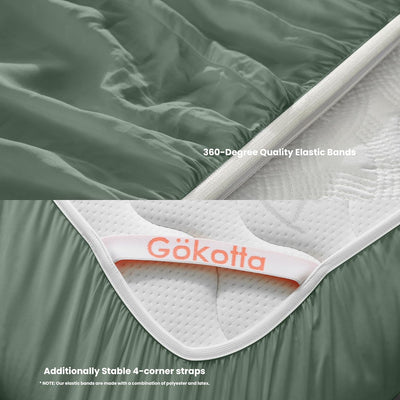 GOKOTTA Fitted Sheet Only - 100% Rayon from Bamboo, Non-Slip Sheet with Elastic Corner Straps, Ultra Soft Cooling Bottom Sheet Deep 15-16 Inch Pocket (Green)