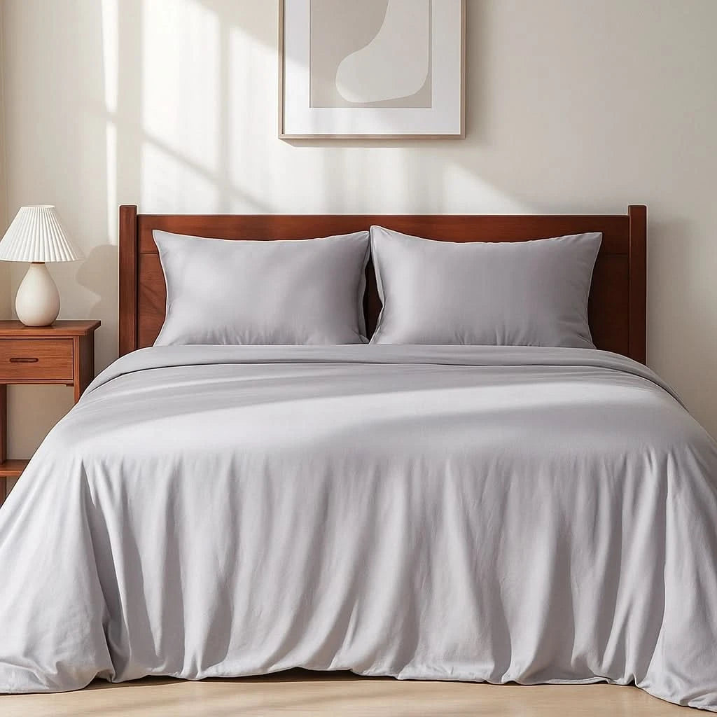 Cooling Bamboo Duvet Cover Set, Grey（Summer Bundlue Free Gift）