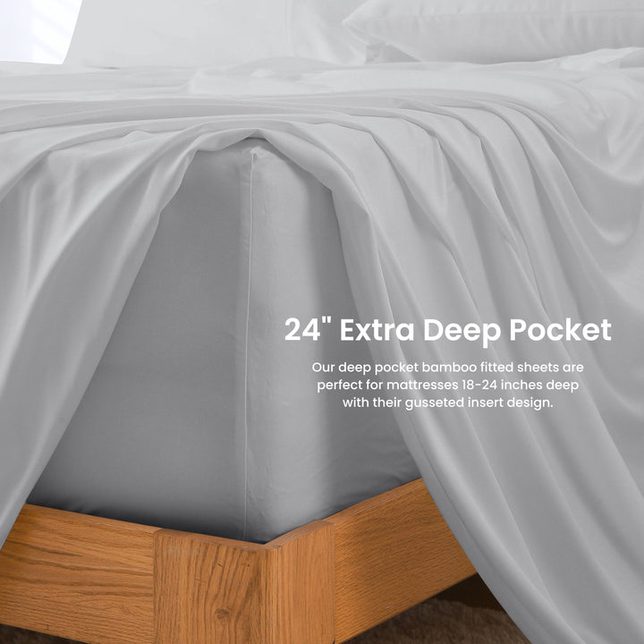 GOKOTTA Bed Sheets Set-AllSeason-24" Extra Deep Pocket, Grey