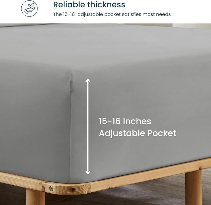 Highlighting the thickness of the fitted sheet, showcasing its quality material and construction.