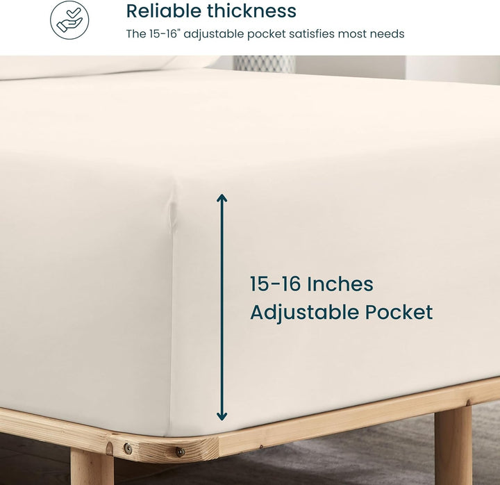 Highlighting the thickness of the fitted sheet, showcasing its quality material and construction.