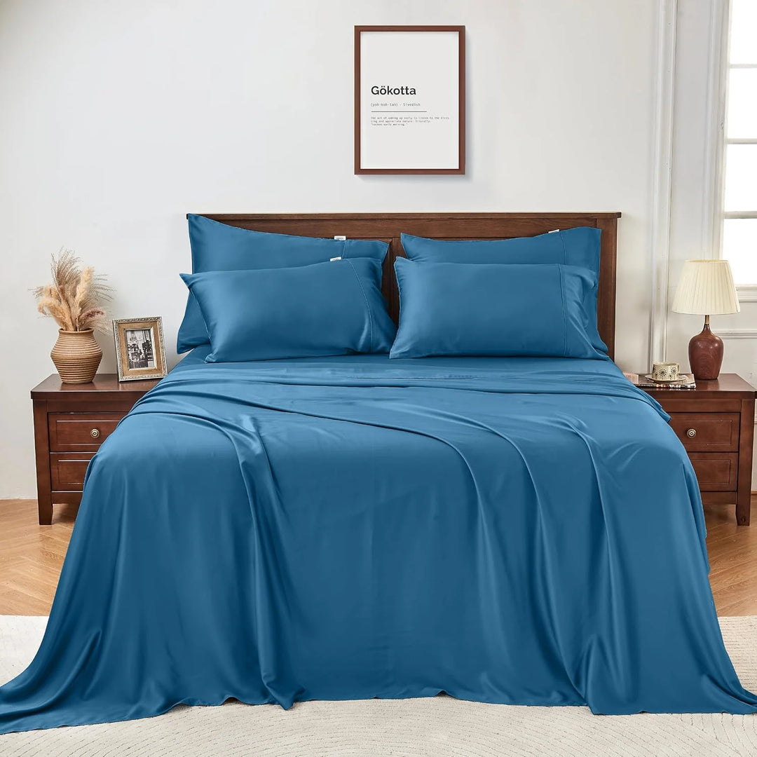 Luxury Bamboo Sheets Set - Extra Deep Pocket, Blue
