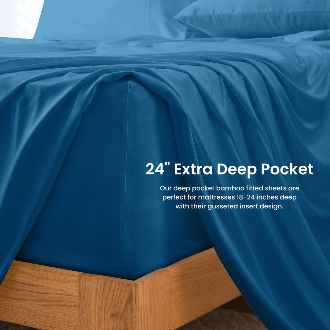 Luxury Bamboo Sheets Set - Extra Deep Pocket, Blue - GOKOTTA