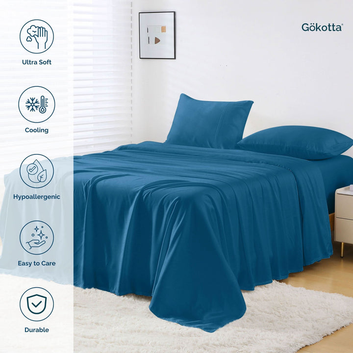 Luxury Bamboo Sheets Set - Extra Deep Pocket, Blue - GOKOTTA