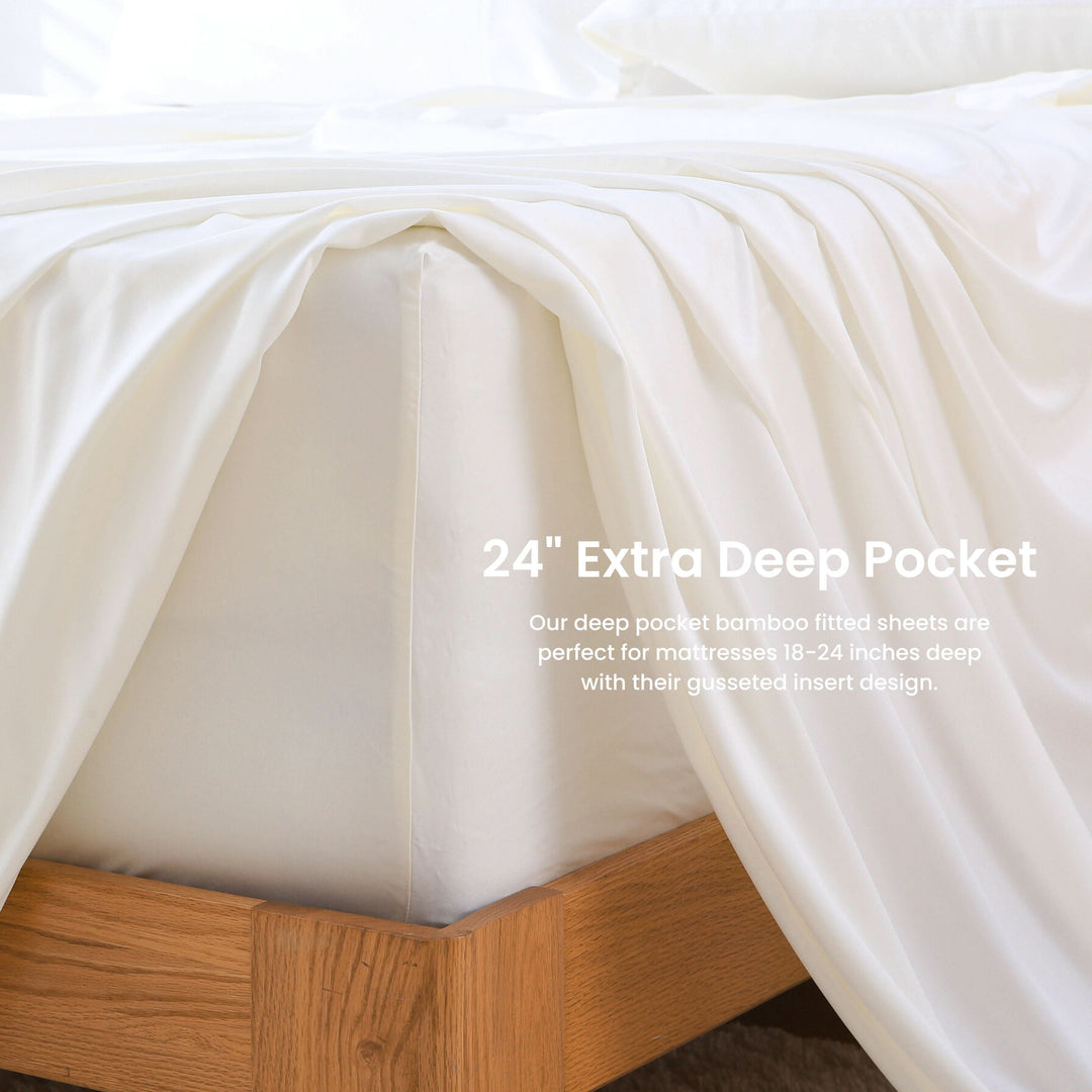 Luxury Bamboo Sheets Set - Extra Deep Pocket, Bright White - GOKOTTA