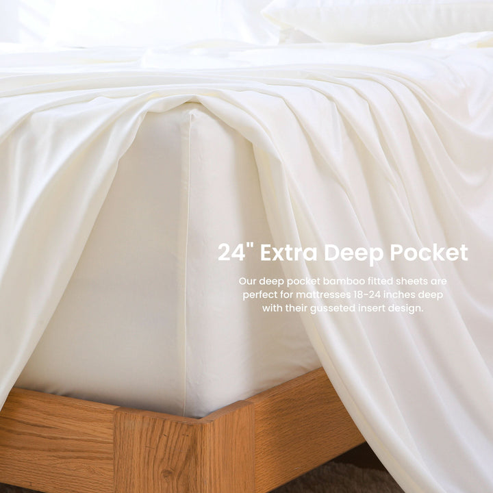 Luxury Bamboo Sheets Set - Extra Deep Pocket, Bright White - GOKOTTA