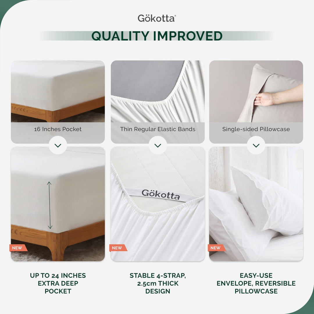 Luxury Bamboo Sheets Set - Extra Deep Pocket, Bright White - GOKOTTA