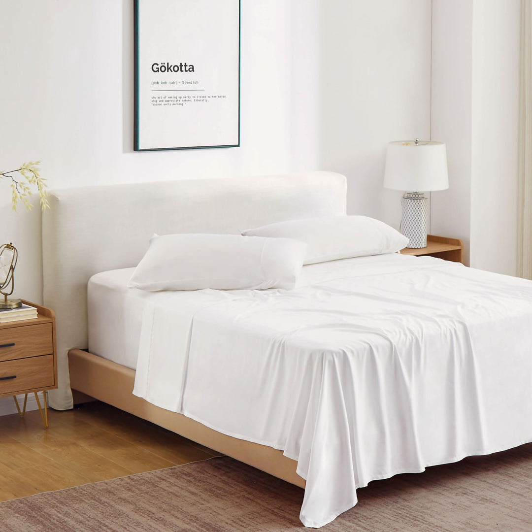 Luxury Bamboo Sheets Set - Extra Deep Pocket, Bright White - GOKOTTA