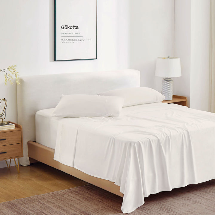 Luxury Bamboo Sheets Set - Extra Deep Pocket, Cream White - GOKOTTA