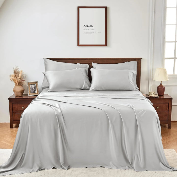 GOKOTTA Bamboo Bed Sheets Set - AllSeason - Extra 24 “ Deep Pocket, Grey