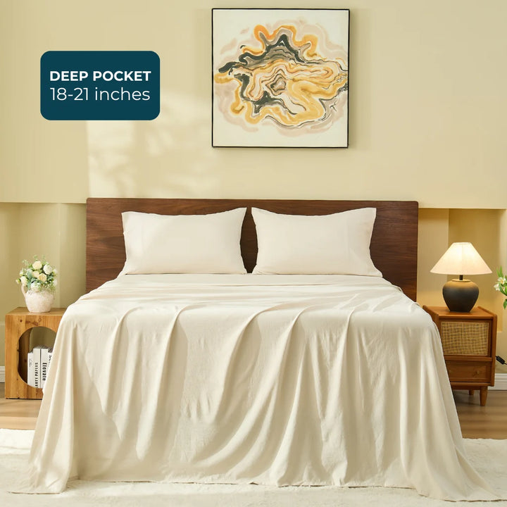 Washed & Brushed Microfiber Bed Sheets Set Deep Pocket