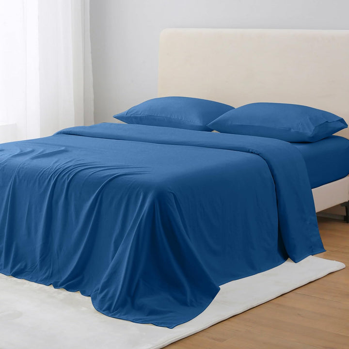 GOKOTTA blue microfiber sheet set with elastic corner straps.