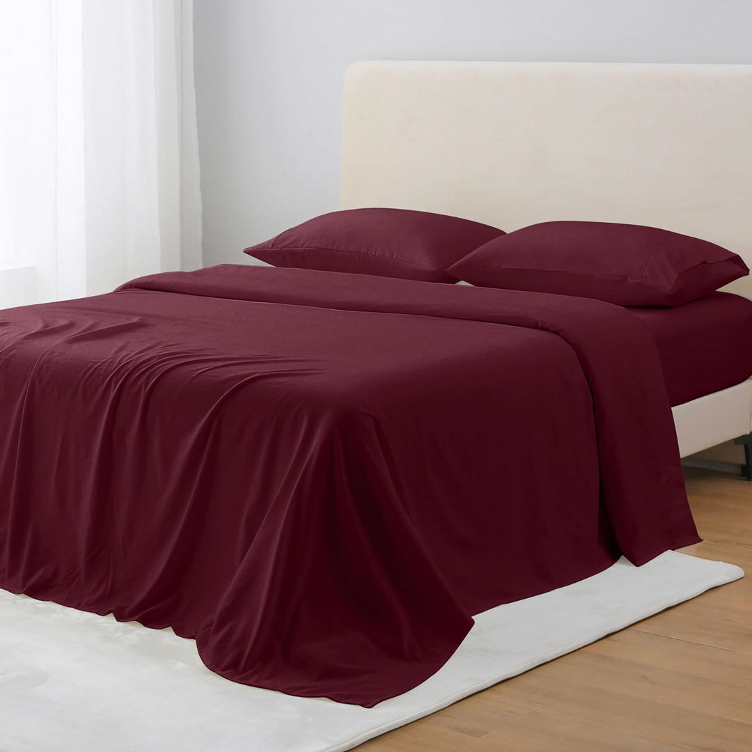 GOKOTTA burgundy brushed microfiber sheet set with elastic corner straps.