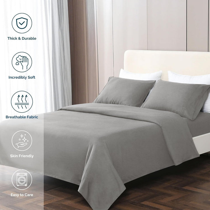 GOKOTTA grey sheets beautifully styled on a bed, enhancing a cozy bedroom ambiance.