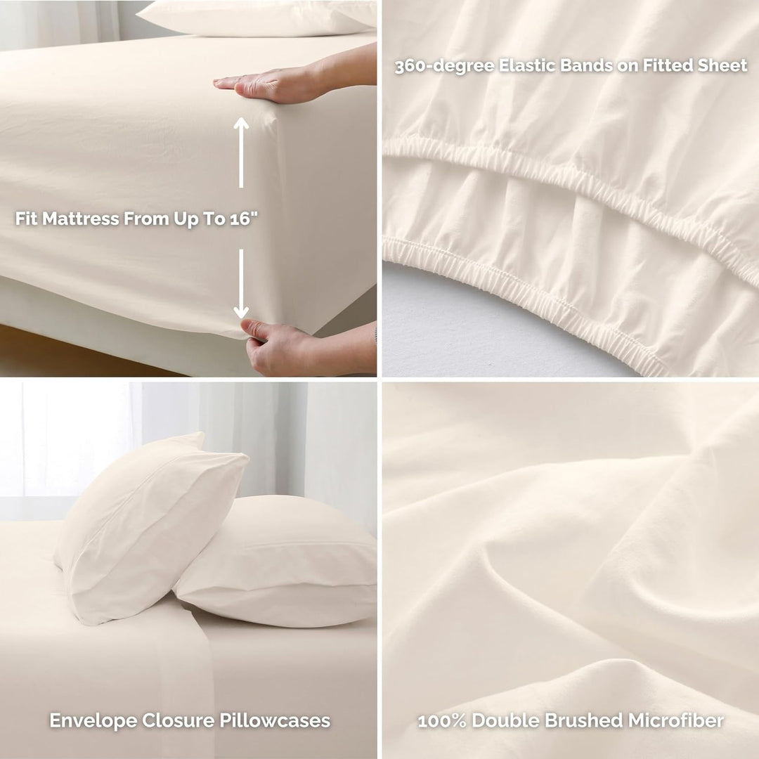 Close-up of the soft brushed microfiber texture in light beige, highlighting its luxurious feel.