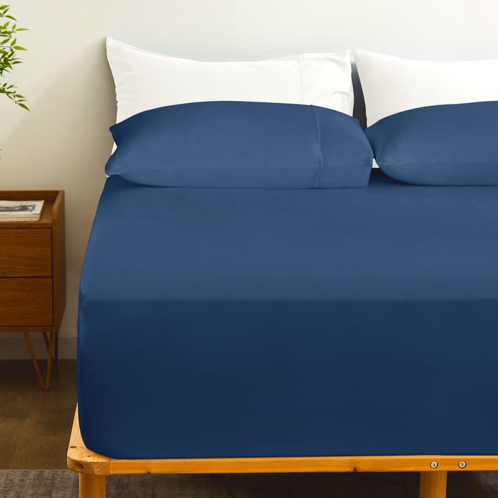 GOKOTTA Bamboo Rayon Fitted Sheet and Pillow Case, Navy Blue