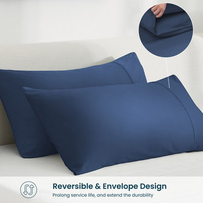 GOKOTTA Bamboo Cooling Pillow Cases Set of 2, Navy Blue