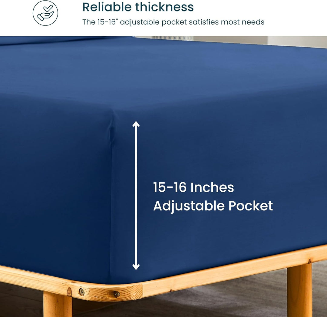 Highlighting the thickness of the fitted sheet, showcasing its quality material and construction.