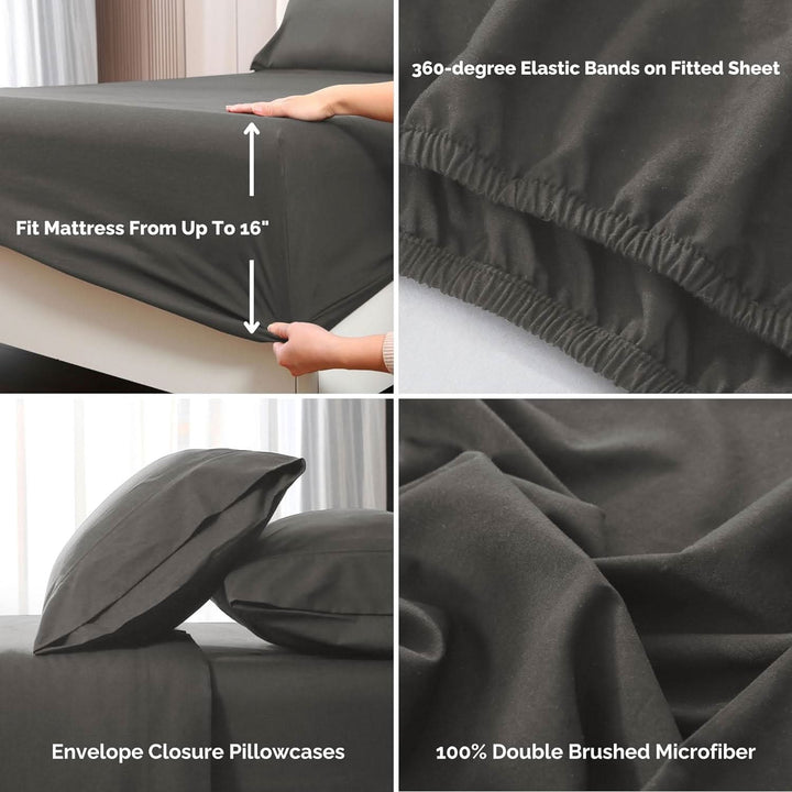Ultra Soft Brushed Microfiber Bed Sheets Set, Dark Grey - GOKOTTA