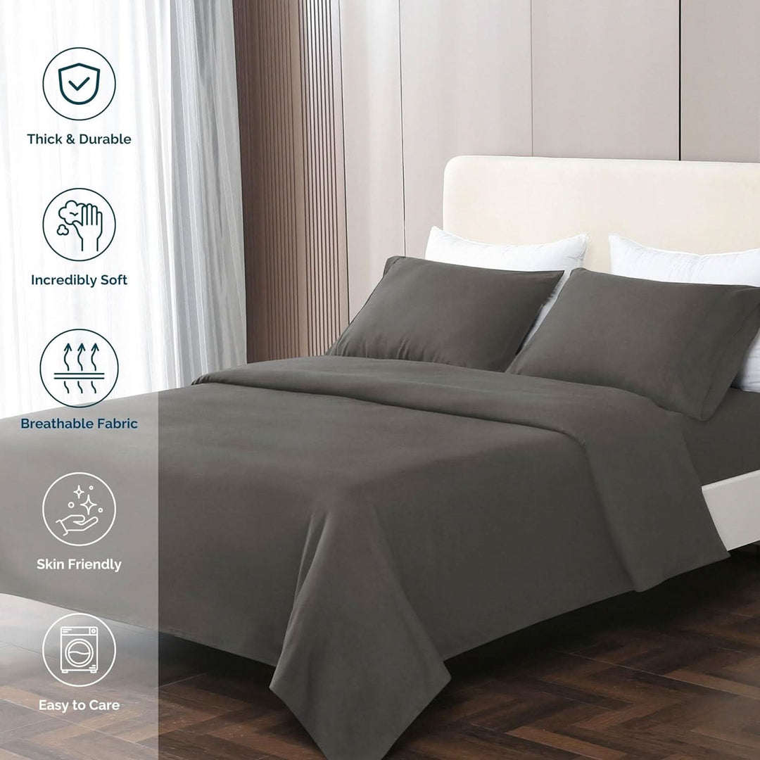Ultra Soft Brushed Microfiber Bed Sheets Set, Dark Grey - GOKOTTA